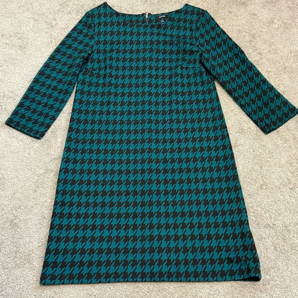 Apt. 9 Teal and Black Houndstooth 3/4 Sleeve Dress Sz S